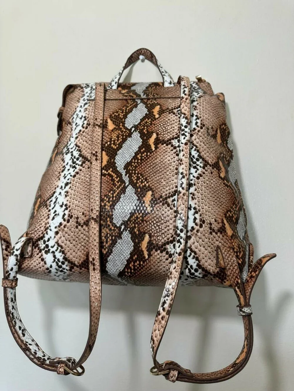 A New Day Brown Animal Print Backpack Top Handle Zip Closure Gold Hardware